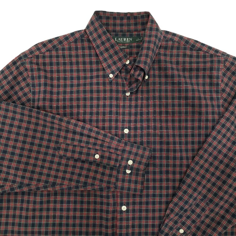 VTG Lauren Ralph Lauren Plaid Button Down Shirt Lumberjack Preppy Size 17 34/35